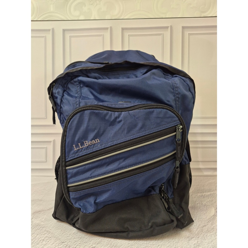LL Bean Super Deluxe Backpack Navy Blue Book Pack School Travel Laptop Bag